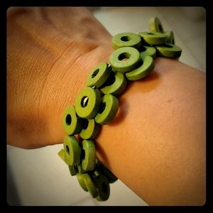 Green Wire & Wood Wrap Bracelet